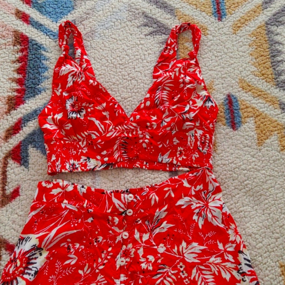 Free People Red Floral Set XS